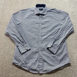 Bugatchi Shirt Mens XL Blue Geometric Print Shaped Fit Long Sleeve Cotton Dress